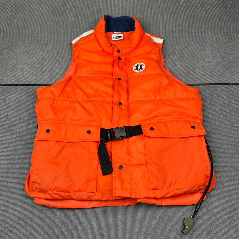 Mustang Buoyant Marine Wear Floater Vest Orange Puffer Safety Whistle Large
